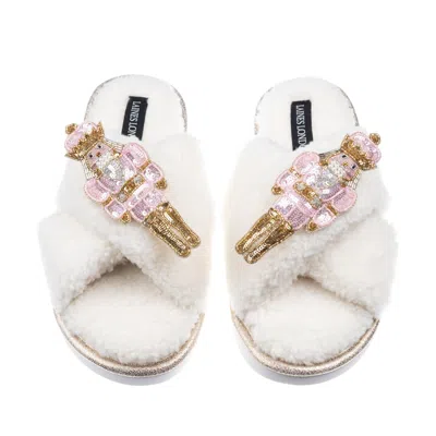 Laines London Women's Neutrals / White Laines Boucle Slippers With Double Pink Grand Nutcrackers Brooches - Cream