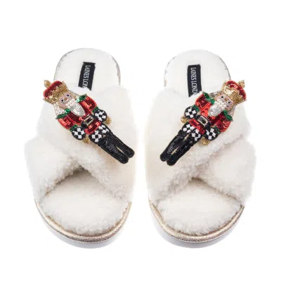 Laines London Women's Neutrals / White Laines Boucle Slippers With Double Red Grand Nutcrackers Brooches - Cream