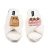 Laines London Women's Neutrals / White Laines Boucle Slippers With Laines Lovables Egg & Flour Brooches - Cream In Neutral