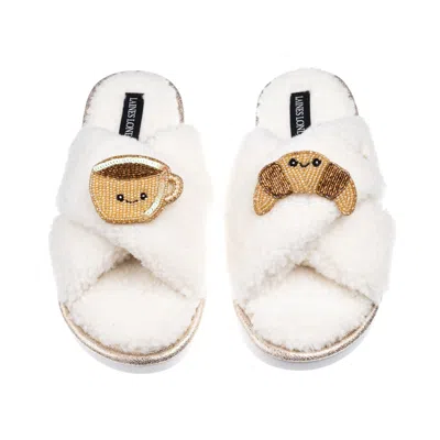Laines London Women's Neutrals / White Laines Boucle Slippers With Laines Loveables Coffee & Croissant Brooches - 