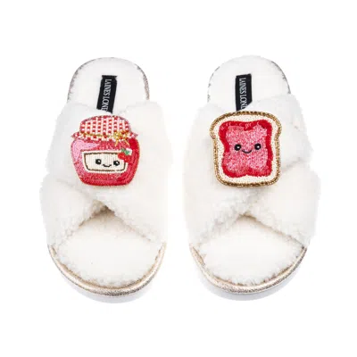 Laines London Women's Neutrals / White Laines Boucle Slippers With Laines Loveables Jam & Toast Brooches - Cream