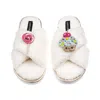 Laines London Women's Neutrals / White Laines Boucle Slippers With Laines Loveables Lollipop & Cupcake Brooches - 