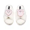 Laines London Women's Neutrals / White Laines Boucle Slippers With Laines Loveables Pink Love & Baby Grow Brooches