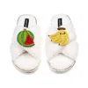 Laines London Women's Neutrals / White Laines Boucle Slippers With Laines Loveables Watermelon & Banana Brooches -