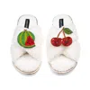 Laines London Women's Neutrals / White Laines Boucle Slippers With Laines Loveables Watermelon & Cherry Brooches -