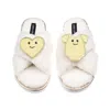 Laines London Women's Neutrals / White Laines Boucle Slippers With Laines Loveables Yellow Love & Baby Grow Brooch
