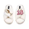 Laines London Women's Neutrals / White Laines Neutral Boucle Slippers With 18th Birthday & Champers Brooches - Cre
