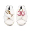 Laines London Women's Neutrals / White Laines Neutral Boucle Slippers With 30th Birthday & Champers Brooches - Cre