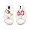 Laines London Women's Neutrals / White Laines Neutral Boucle Slippers With 60th Birthday & Champers Brooches - Cre