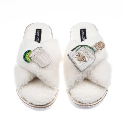 Laines London Women's Neutrals / White Laines Neutral Boucle Slippers With Agave Tequila Brooches - Cream