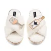 Laines London Women's Neutrals / White Laines Neutral Boucle Slippers With Angelic Rose Wine Brooches - Cream In White