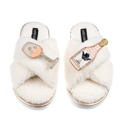Laines London Women's Neutrals / White Laines Neutral Boucle Slippers With Angelic Rose Wine Brooches - Cream