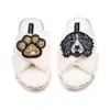 Laines London Women's Neutrals / White Laines Neutral Boucle Slippers With Bentley The Spaniel & Paw Brooches - Cr