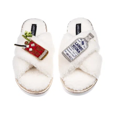 Laines London Women's Neutrals / White Laines Neutral Boucle Slippers With Bloody Mary Brooches - Cream