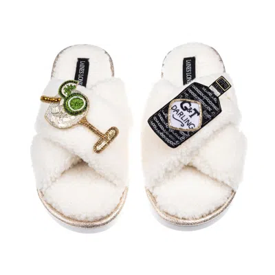 Laines London Women's Neutrals / White Laines Neutral Boucle Slippers With Botanical Gin Brooches - Cream