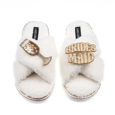 Laines London Women's Neutrals / White Laines Neutral Boucle Slippers With Bridesmaid Brooches - Cream