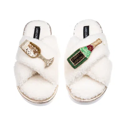 Laines London Women's Neutrals / White Laines Neutral Boucle Slippers With Bubbles Darling Brooches - Cream