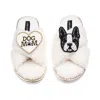 Laines London Women's Neutrals / White Laines Neutral Boucle Slippers With Buddy Boston Terrier & Dog Mum/mom Broo