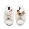 Laines London Women's Neutrals / White Laines Neutral Boucle Slippers With Chicken & Cockrel Brooches - Cream In White
