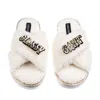 Laines London Women's Neutrals / White Laines Neutral Boucle Slippers With Classy Cunt Brooches - Cream In White