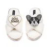 Laines London Women's Neutrals / White Laines Neutral Boucle Slippers With Coco The Frenchie & Dog Mum / Mom Brooc
