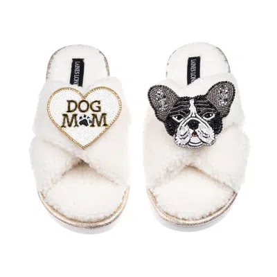 Laines London Women's Neutrals / White Laines Neutral Boucle Slippers With Coco The Frenchie & Dog Mum / Mom Brooc
