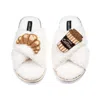 Laines London Women's Neutrals / White Laines Neutral Boucle Slippers With Coffee & Croissant Brooches - Cream
