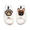 Laines London Women's Neutrals / White Laines Neutral Boucle Slippers With Cookie The Frenchie & Paw Brooches - Cr
