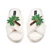 Laines London Women's Neutrals / White Laines Neutral Boucle Slippers With Double Palm Tree Brooches - Cream