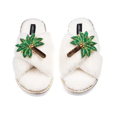 Laines London Women's Neutrals / White Laines Neutral Boucle Slippers With Double Palm Tree Brooches - Cream