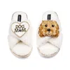 Laines London Women's Neutrals / White Laines Neutral Boucle Slippers With Enki-doo The Cockapoo & Dog Mum/mom Bro