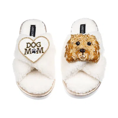 Laines London Women's Neutrals / White Laines Neutral Boucle Slippers With Enki-doo The Cockapoo & Dog Mum/mom Bro