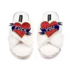 Laines London Women's Neutrals / White Laines Neutral Boucle Slippers With Fuck You Brooches - Cream