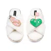 Laines London Women's Neutrals / White Laines Neutral Boucle Slippers With Golf Lover Brooches - Cream