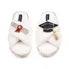 Laines London Women's Neutrals / White Laines Neutral Boucle Slippers With Graduation Brooches - Cream