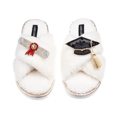 Laines London Women's Neutrals / White Laines Neutral Boucle Slippers With Graduation Brooches - Cream