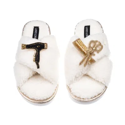 Laines London Women's Neutrals / White Laines Neutral Boucle Slippers With Hairdresser Brooches - Cream