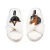 Laines London Women's Neutrals / White Laines Neutral Boucle Slippers With Horse & Riding Hat Brooches - Cream