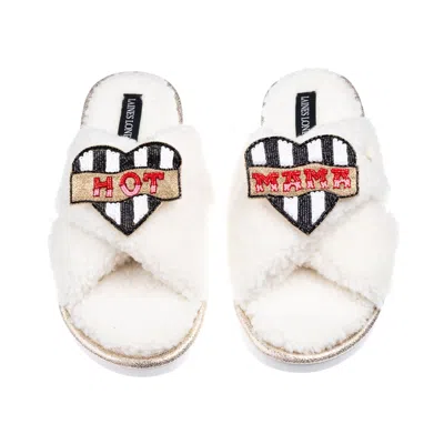 Laines London Women's Neutrals / White Laines Neutral Boucle Slippers With Hot Mama Brooches - Cream