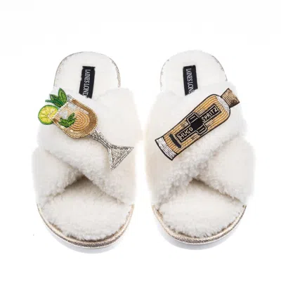 Laines London Women's Neutrals / White Laines Neutral Boucle Slippers With Hugo Spritz Brooches - Cream