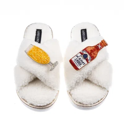 Laines London Women's Neutrals / White Laines Neutral Boucle Slippers With Laines American Lager Brooches - Cream