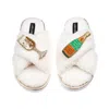 Laines London Women's Neutrals / White Laines Neutral Boucle Slippers With Laines Champers Brooches - Cream