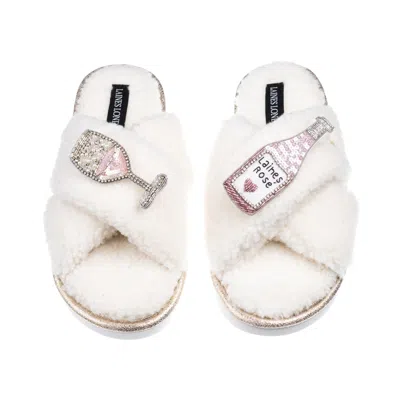 Laines London Women's Neutrals / White Laines Neutral Boucle Slippers With Laines Rose Wine Brooches - Cream