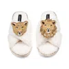 Laines London Women's Neutrals / White Laines Neutral Boucle Slippers With Lion & Lioness Brooches - Cream