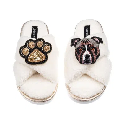 Laines London Women's Neutrals / White Laines Neutral Boucle Slippers With Luna-rose Staffy & Paw Brooches - Cream