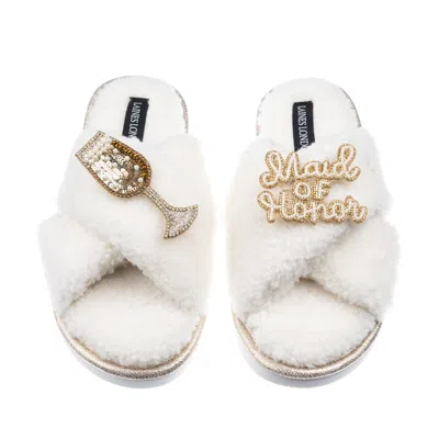 Laines London Women's Neutrals / White Laines Neutral Boucle Slippers With Maid Of Honor Brooches - Cream