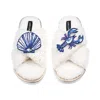 Laines London Women's Neutrals / White Laines Neutral Boucle Slippers With Mediterranean Shell & Lobster Brooches 