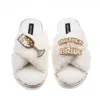Laines London Women's Neutrals / White Laines Neutral Boucle Slippers With Mother Of The Bride Brooches - Cream In White