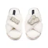 Laines London Women's Neutrals / White Laines Neutral Boucle Slippers With New Baby Pearl Brooches - Cream