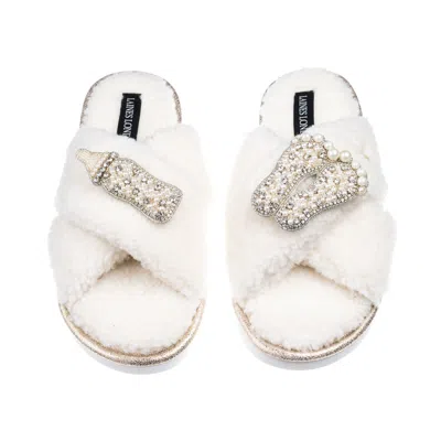 Laines London Women's Neutrals / White Laines Neutral Boucle Slippers With New Baby Pearl Brooches - Cream